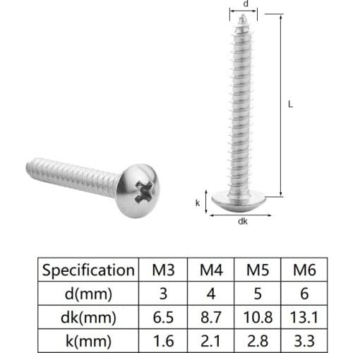 NINDEJIN 20/55pcs Cross Recessed Truss Head Self-tapping Screw 304 Stainless Steel M3 M4 M5 M6 Phillips Mushroom Head Wood Screw