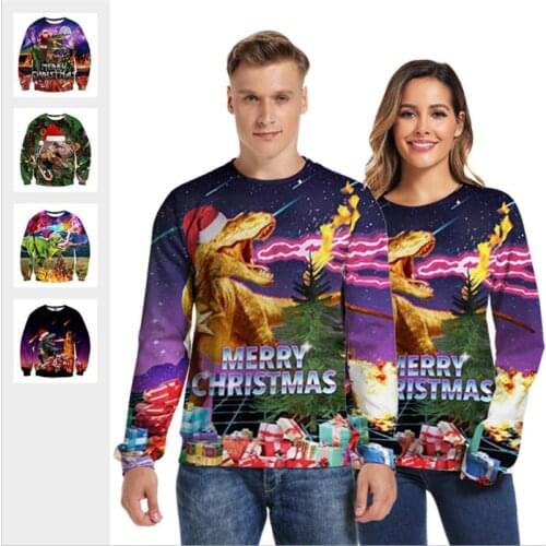 New Autumn Winter Ugly Christmas Sweaters Jumpers Tops Xmas Sweater Men Women 3D Funny Dinosaur Print Pullover Hoodie Sweatshirt
