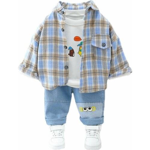 New Autumn Baby Boys Girls Clothes Suit Children Fashion Plaid Coat T-Shirt Pants 3Pcs/Set Toddler Casual Costume Kids Tracksuit