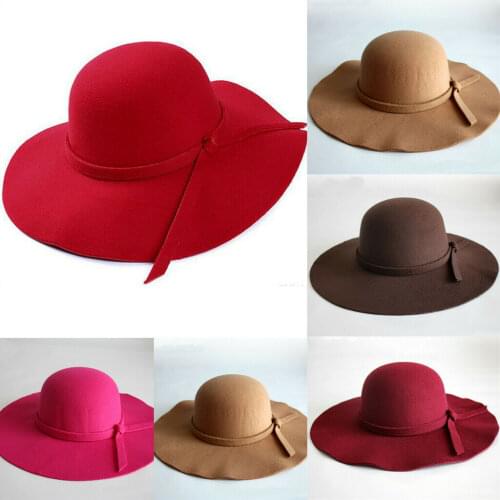 Infant Kids Girls Adult Women Elegant Wide Brim Sun Hat Bowler Hats Retro Ladies Hat