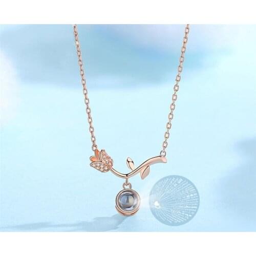 Sole Memory 100 Languages I Love You Hot Visible Rose 925 Sterling Silver Clavicle Chain Female Necklace SNE506