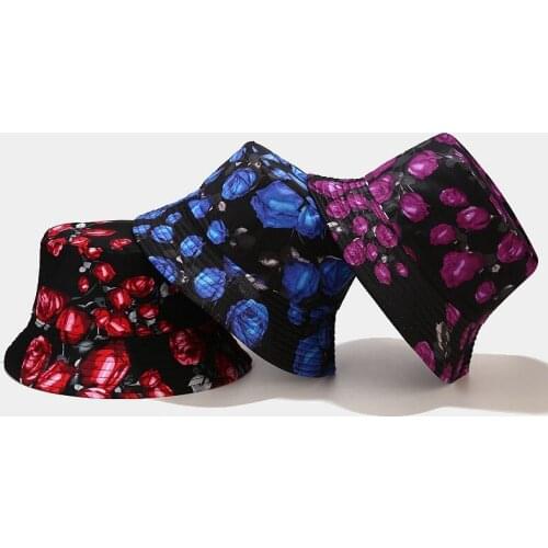 New Rose Flower Pattern Pot Bucket Hat Womens Summer Panama Retro Fisherman Hat Outdoor Sunscreen Fashion Sun Protection Cap