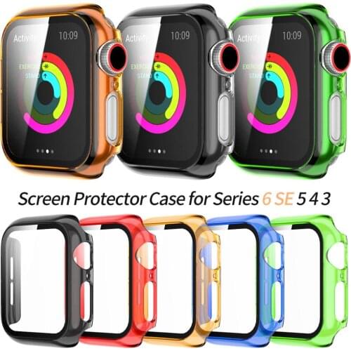 Screen Protector Transparent Cover for Apple Watch SE Case Series 6 5 4 3 PC Bumper with Tempered Glass Film 40mm 44mm 38mm 42mm