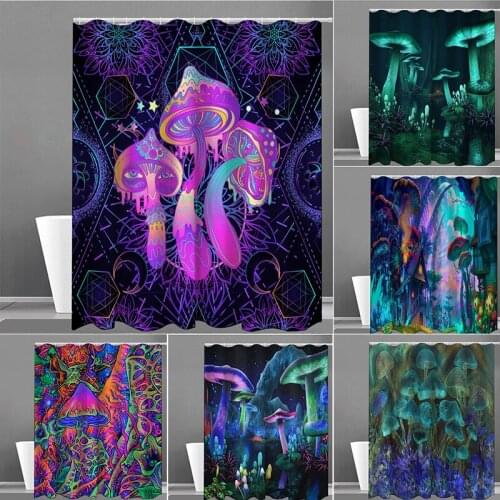 Psychedelic Mushroom Mandala Shower Curtain With Hooks Fabric Waterproof Feather Boho Bath Curtains Screen Home Decoration