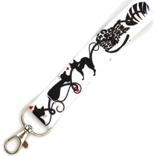Kitten Black Cat Wrist Lanyard For Keys ID Badge Holders Mobile Phone Straps With Keyring Hang Rope Webbing Ribbon