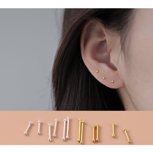 925 sterling silver cute super small 2mm two head round ball ear bone Personality mini nasal nail No earplug boy girl ear jewelr