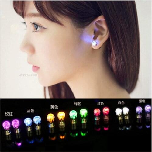 5pairs/lot stainless steel Earrings Light up toy LED Blinking Studs Earrings Luminous Colorful Earring Party Festival decoration