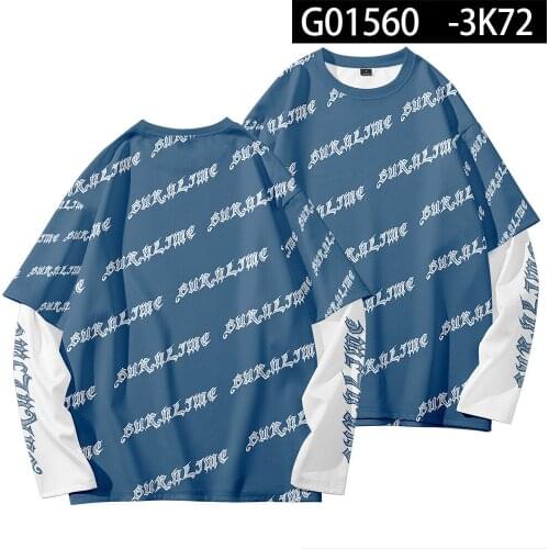 Spring Men Women Fake Two Pieces Sweatshirts Hiphop Couple Long Sleeve T-shirt Round Neck Streetwear Casual Pullover