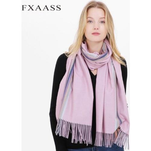 FXAASS New Autumn/Winter Scarf Shawl Fashion Striped Women Large Scarf Luxury Tassel Cashmere Scarves Keep Warm Wholesale