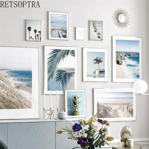 Nordic Scandinavian Landscape Canvas Painting Bus Bridge Stack Pineapple Home Decor Art Wall Poster Prints Blue Seascape Picture