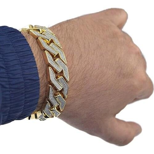 Rhinestone Cuban Bracelet Iced Out Link Chain for Men Hip Hop Paved CZ Rapper Bling Luxur Bracelet Jewelry Accessories Gift