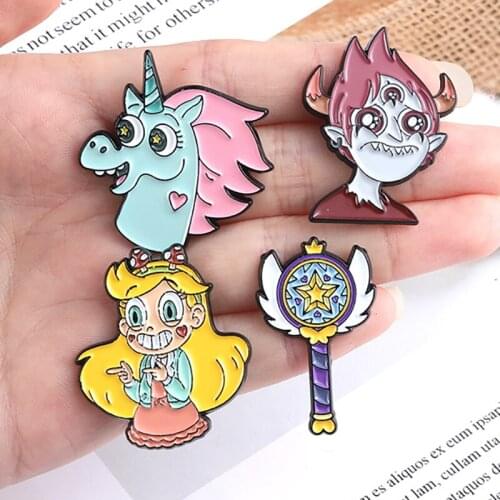 Princess Magic Wand Enamel Pins Horns Anime Badge For Girl Brooches Cartoon Lapel Pin Jewelry Gifts For Fans Friends Wholesale