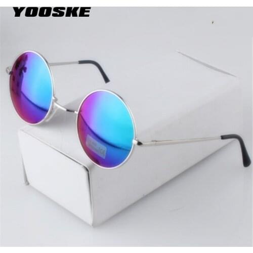 YOOSKE Women Men Alloy Round Sunglasses Male Female Metal Sun Glasses Gold Vintage Circle Sunglasses Feminine