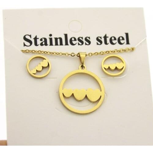 1 Set Stainless Steel Jewelry Set 3 Big and Small Heart In Circle Necklace Earrings Jewellry Set Women Kids Girls Festival Gifts