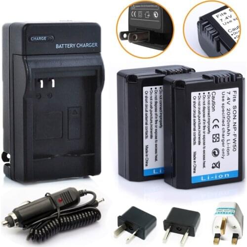 2pcs NP-FW50 FW50 Batteries NPFW50 + charger for Sony NEX-7 NEX-5N NEX-F3 SLT-A37 A7 NEX-5R NEX-6 NEX-3 NEX-3A Alpha 7R II