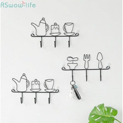 Iron Wall Hanging Creative Clothing Store Bathroom Kitchen Hanging Hook Behind Doors/On Walls Non-folding Rack No Nails Included