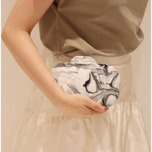 Pearl White Marble Acrylic Clutch Evening Bags Oval Shape Nice Female Mini Day Clutches Lady Party Wallet Women Shoulder Handbag