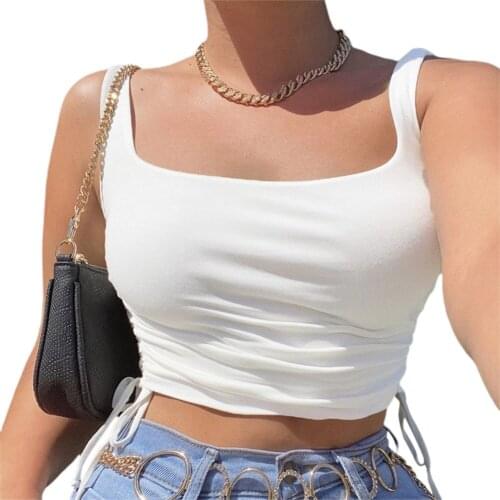 2020 New Hot Fashion Women Square Collar Solid Color Tank Top Summer Sleeveless Pure Color Simple Style T-shirt
