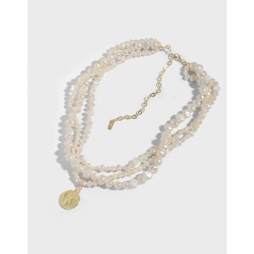Silvology 925 Sterling Silver Three Layers Freshwater Pearl Coin Figure Necklace for Women Luxury 2021 Designer Hawaii Jewelry