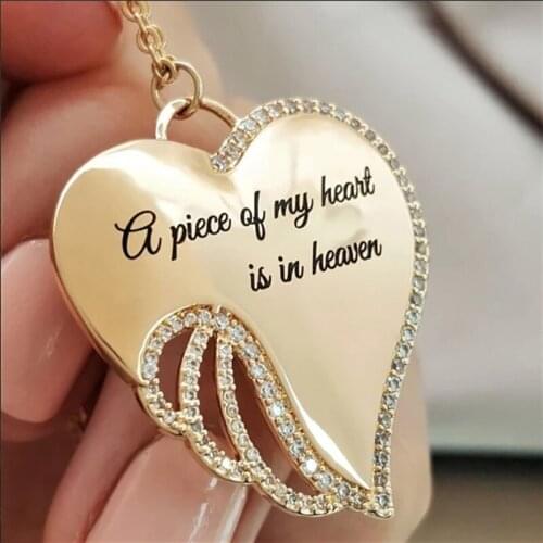 Angel Wing Pendant Necklace Exquisite Rhinestone Letter Heart Pendant Romantic Style Womens Necklace Party Womens Jewelry