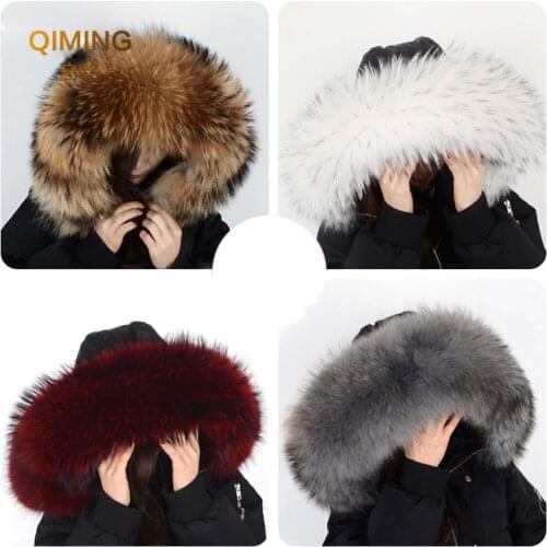 Winter Coat Female Neck Cap Long Warm Genuine Fur Scarf Big Size 100% Neck scarf Fur Collar Real Raccoon Fur Women Scarves L44