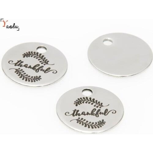 10pcs/lot Thanksgiving charm Thankful Stainless steel message Charm pendant 20mm