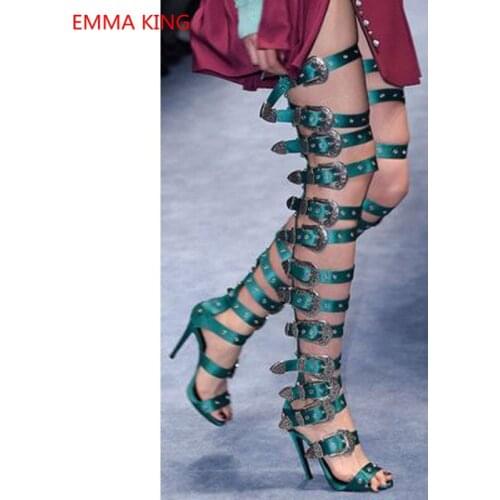 2020 Runway Women Overknee boots Buckle Strap Gladiator Thigh High Boots Summer High Heel Long Over The Knee Sandals Boots Woman