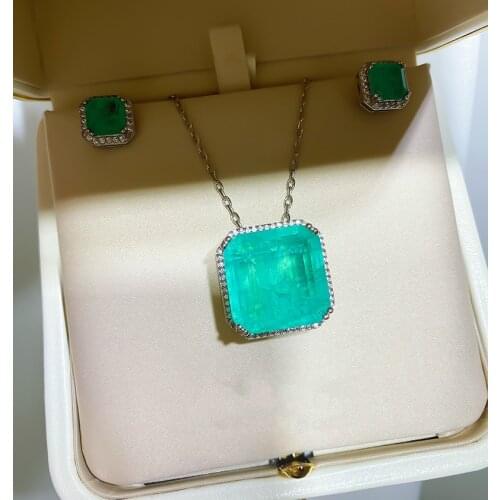 2021 Luxury Womens Jewelry Sets Paraiba Square Cut 8*8MM Earrings 20*20MM Necklace Anniversary Fashion