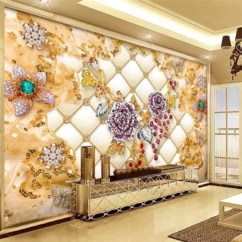 Beibehang 3d wallpaper murals custom living room bedroom soft bag luxury gold diamond flower jewellery mural wall