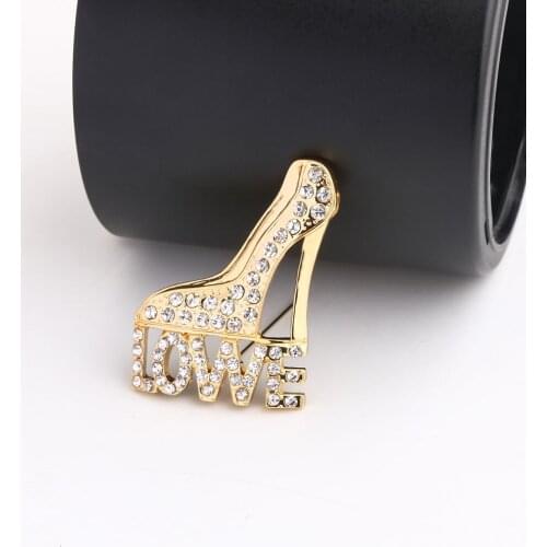 3UMeter 2019 New Letters Brooch High Heels Gold Brooch Rhinestones Reception Brooch Dresses gift