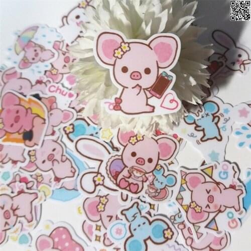 40pcs pink piggy cartoon photo album scrapbook waterproof decoration sticker DIY handmade gift scrapbook sticker