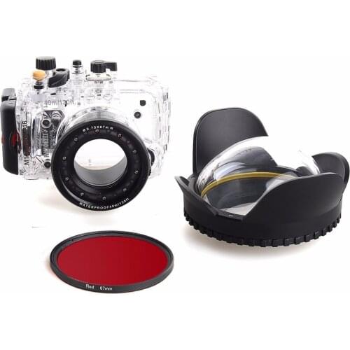 40m/130f Waterproof Underwater Housing Case For Sony RX100 III + 67mm Red Filter + 67mm Fisheye Lens dome port