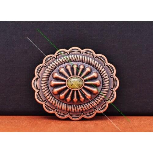 6pc 44*38mm Antique Copper Flower Pattern Beige Oval Turquoise Concho For Leathercraft Belt Luggage Bag Accessories Decor