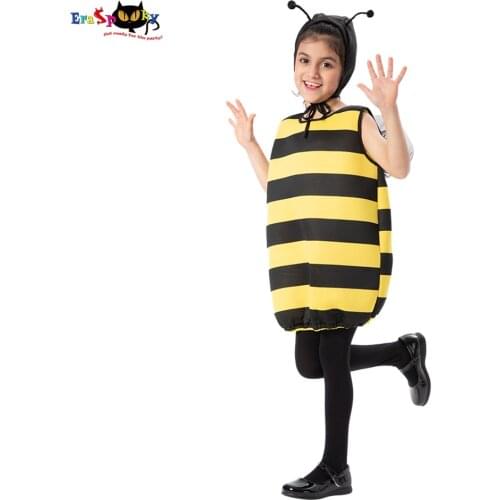 Eraspooky Children Cute Bumble Bee Cosplay Halloween Costume For Kids Yellow Bees Animal Jumpsuit Carnival Purim Fancy Dress
