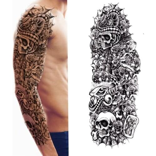 Gods Eye Skeleton Big Flower Arm Big Legs Full Arm Tattoo Stickers Waterproof Mens and Womens Arm Tattoo