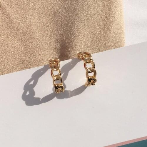 Exquisite Gold Plated Cuban Chain Earrings C Shape Metal Chain Womens Earrings Punk Style Fashion Earrings Hip Hop Jewelry