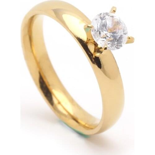 2017 gold color New Fashion Brand Design 4mm finger Rings For Woman white zircon wedding bands Jewelry 316 stainless steel Rings