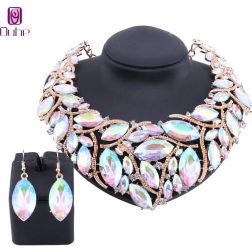 African Beads Jewelry Sets For Women Accessories Wedding Bridal AB Crystal Pendant Statement Necklace Earring Jewelry Set