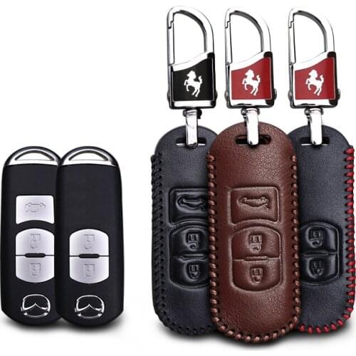 KUKAKEY Leather Car Key Case Fob Cover For Mazda 2 3 5 6 8 MX5 CX-3 CX-5 CX-7 CX-9 Axela 3 Atenza Key Protected Bag Holder Shell
