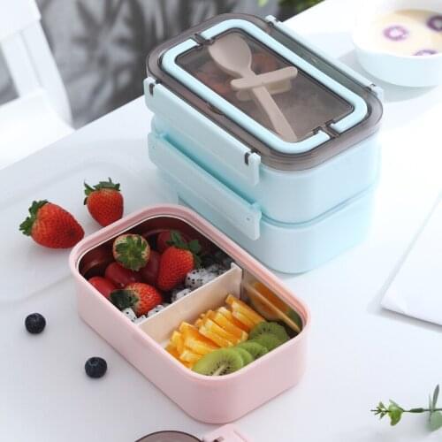 Double Insulated Lunch Box 304 Stainless Steel with Handle Portable Single Layer Sealed Lunch Box with Fork Spoon