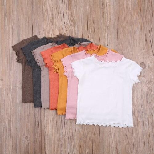 7 Colors Summer Toddler Kids Girls Solid Color Casual Basic Tees Tops Round Neck Short Sleeve Casual Slim T-shirts Outfits