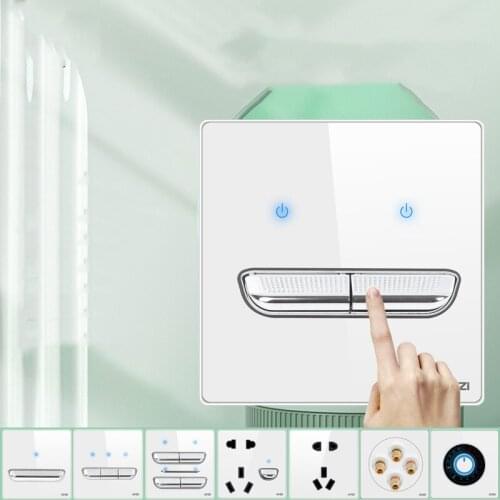 250V Trendy Design 86 * 92mm 1/2/3/4 Gang 1/2Way White Glass Panel Automatic Reset Paddle Switch LED Indicator