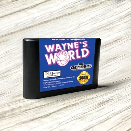 Waynes World - USA Label Flashkit MD Electroless Gold PCB Card for Sega Genesis Megadrive Video Game Console