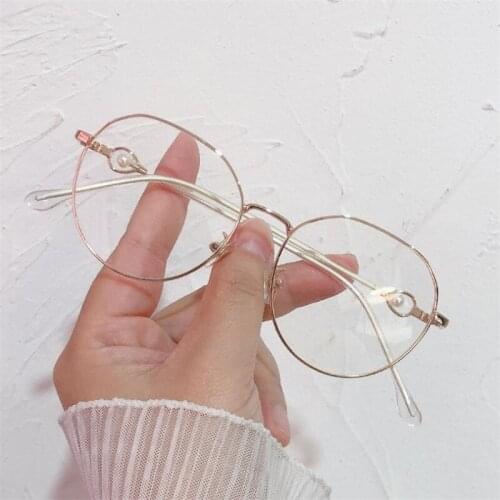 Fashion Anti-Blue Glasses Retro Clear Lens Glasses Retro Pearl Temples Eyeglasses Alloy Frame Eyewear Spectacles