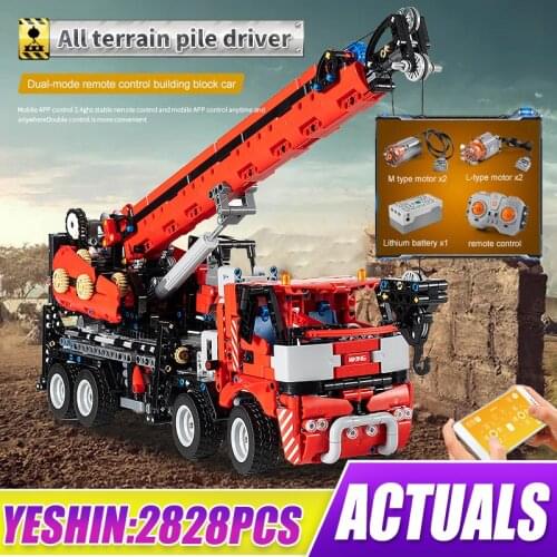 MOULD KING 17003 High-tech APP RC Truck Toys The All-Terrain Piling Paltform Crane Model Building Blocks Bricks Kids Gifts
