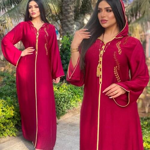 MD Muslim Fashion Hooded Dress Women Long Sleeve Abaya Dubai Turkey Moroccan Caftan Elegant Lady Islamic Clothing Djellaba Femme