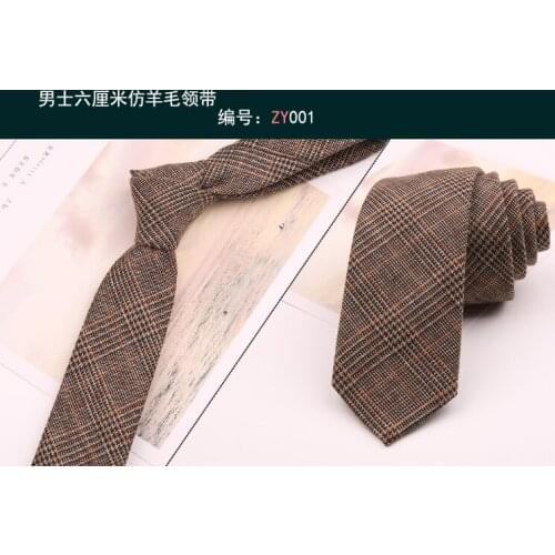 Mens faux wool tie 6CM narrow retro British European and American style casual business hand check pattern