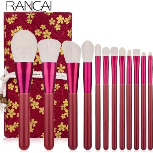 RANCAI 12pcs Makeup Brushes Set Foundation Powder Blush Eyeshadow Sponge Brush Soft Hair Cosmetic Tools with Leather Bag