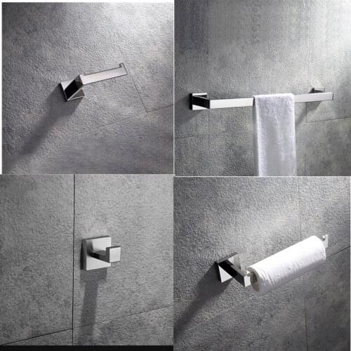 304 Stainless Steel 4pcs Bathroom Towel Set Chrome Robe Hook Bath Gadgets Paper Holder Towel Ring Free Shipping Send From Brazil
