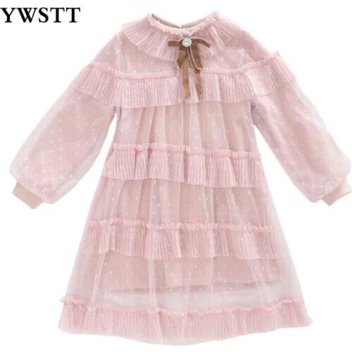 Girls Cake Chiffon Dress Long Sleeve Lace Dress Teenage Girl Summer Muslim Dress for Girls Princess Loose Dresses Teen Outfit